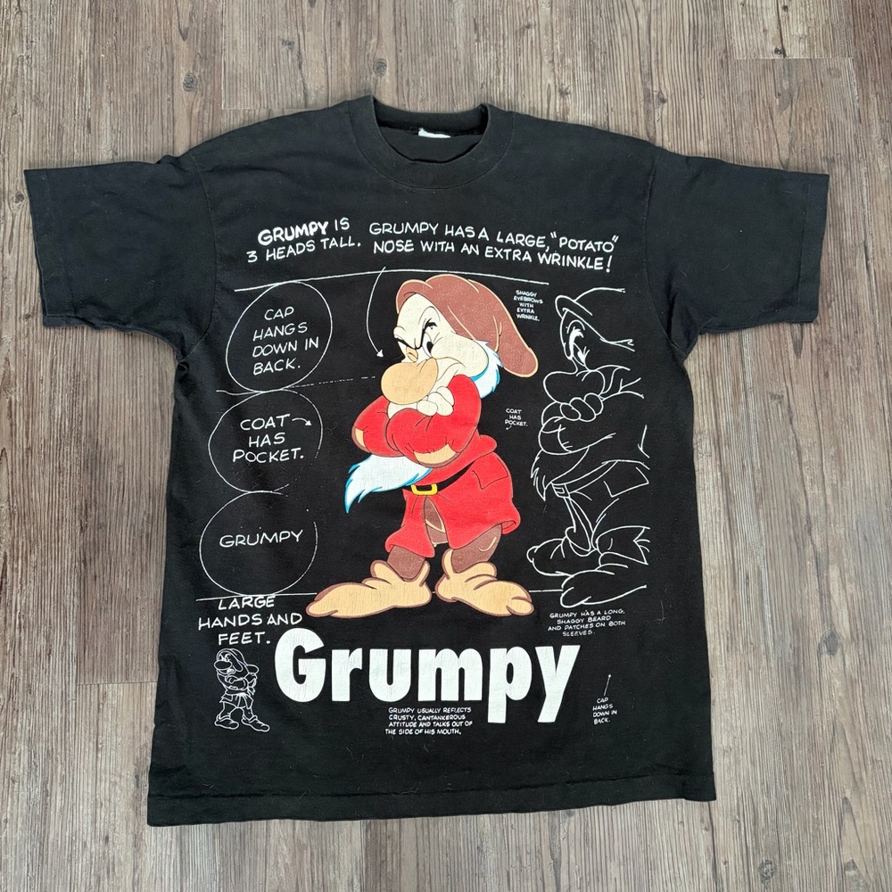 VINTAGE 90s SINGLE STITCH GRUMP SNOW WHITE SEVEN DWARFS T-SHIRT BLACK MEN’S XL